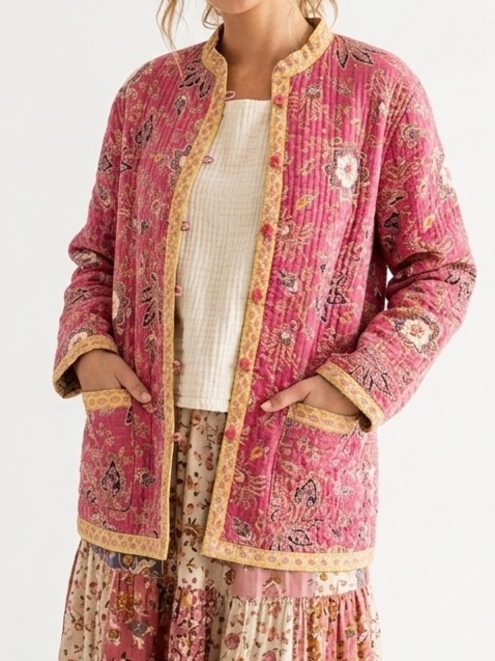 Provence D’Amour Vintage Reversible Quilted Cotton Floral Kantha Jacket